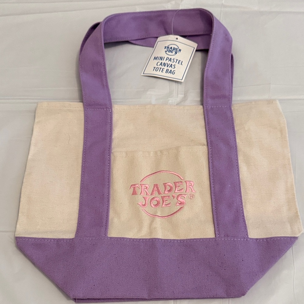 Trader Joe’s Mini Purple and Cream Canvas Tote Bag